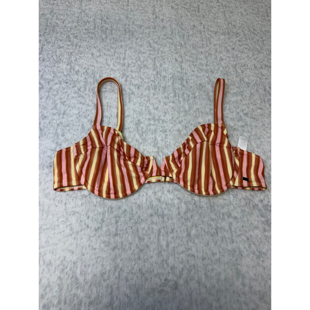 PacSun Outer Banks OBX Striped Underwire Bikini Top Pink Yellow Brown Medium NEW